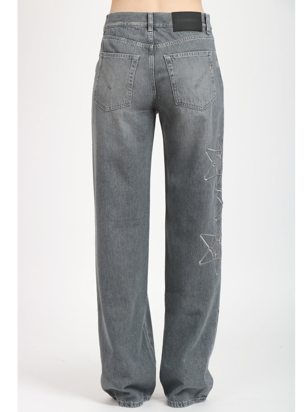 DONDUP Jeans Mabel Wide Leg con ricamo Stelle in Denim Grigio Grigio