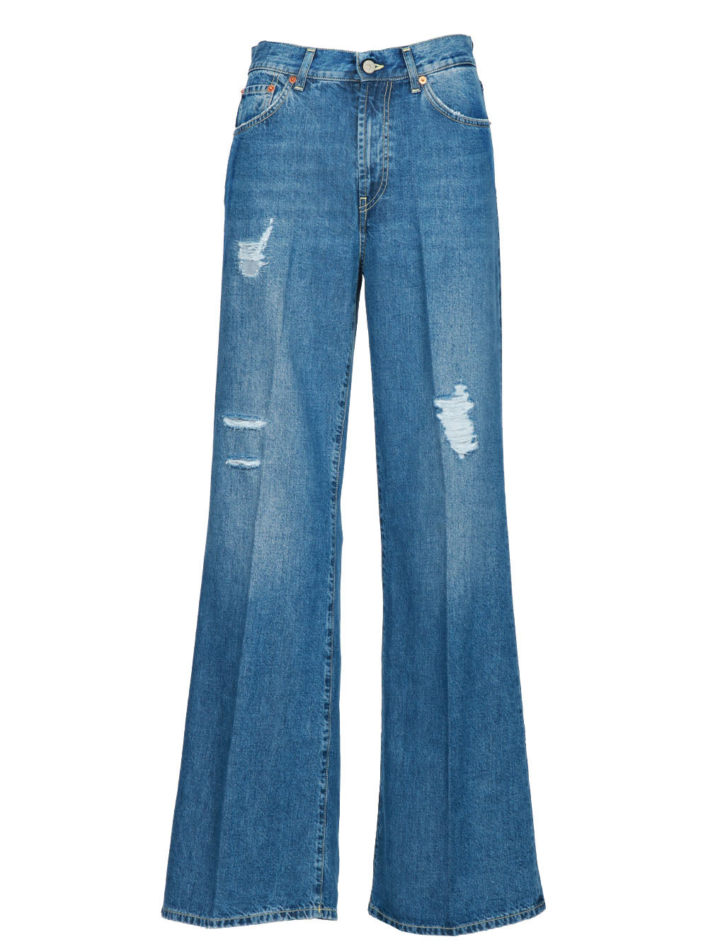 DONDUP Jeans Amber Palazzo in Denim Blu con Rotture Denim