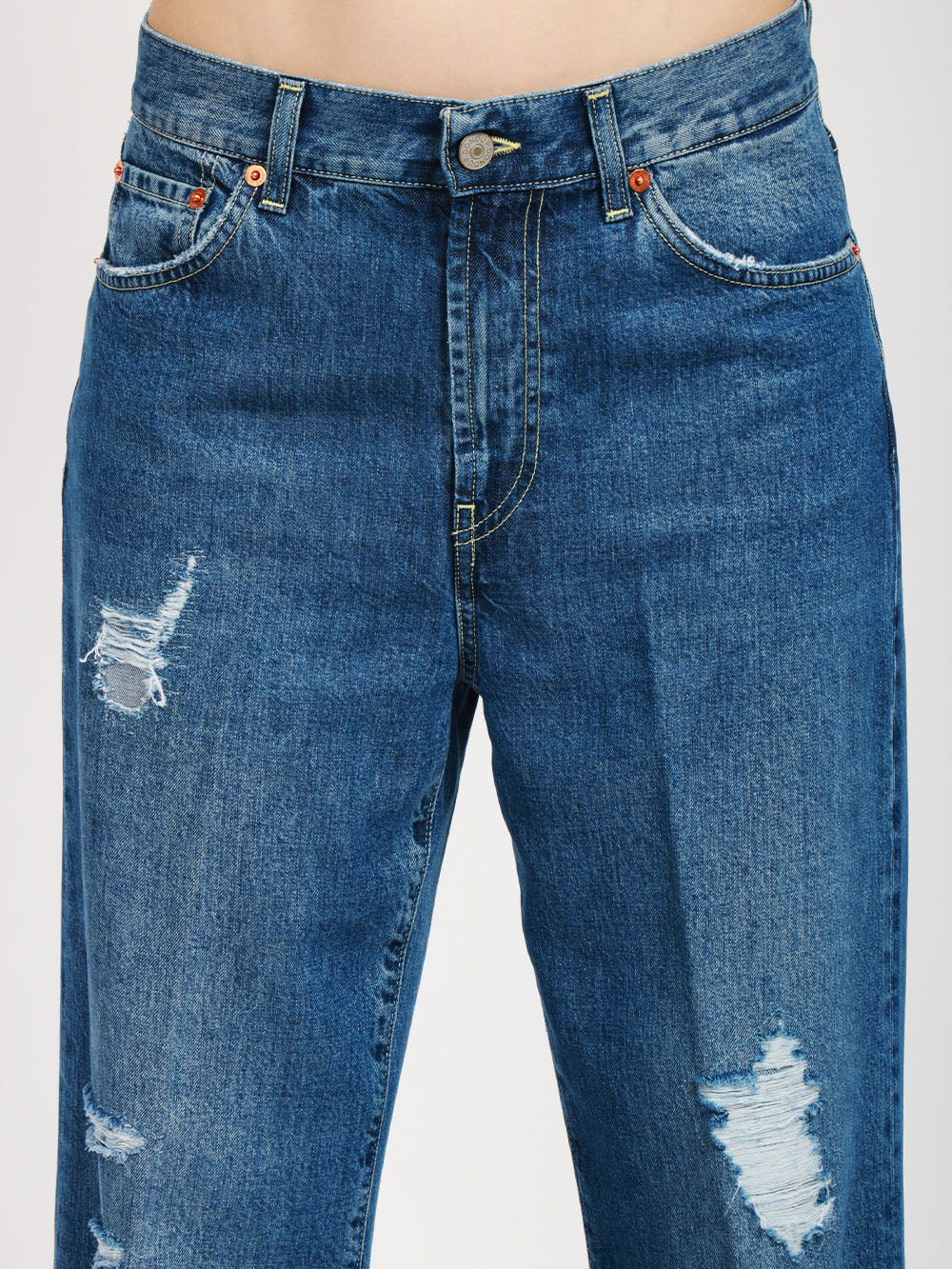 DONDUP Jeans Amber Palazzo in Denim Blu con Rotture Denim