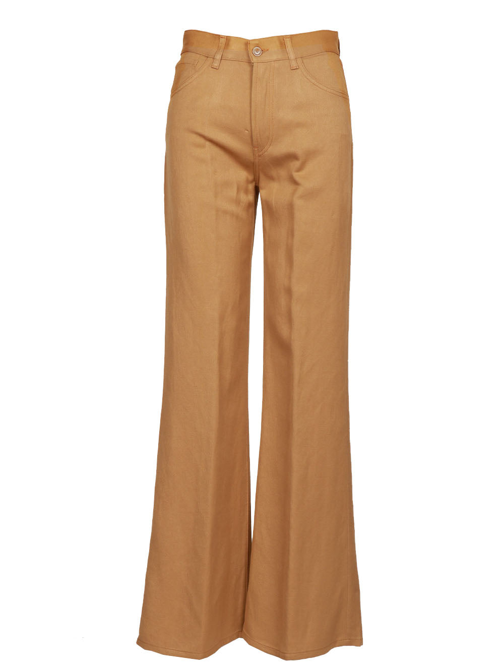 DONDUP Pantaloni Amber Palazzo in Misto Lino Cammello Sabbia