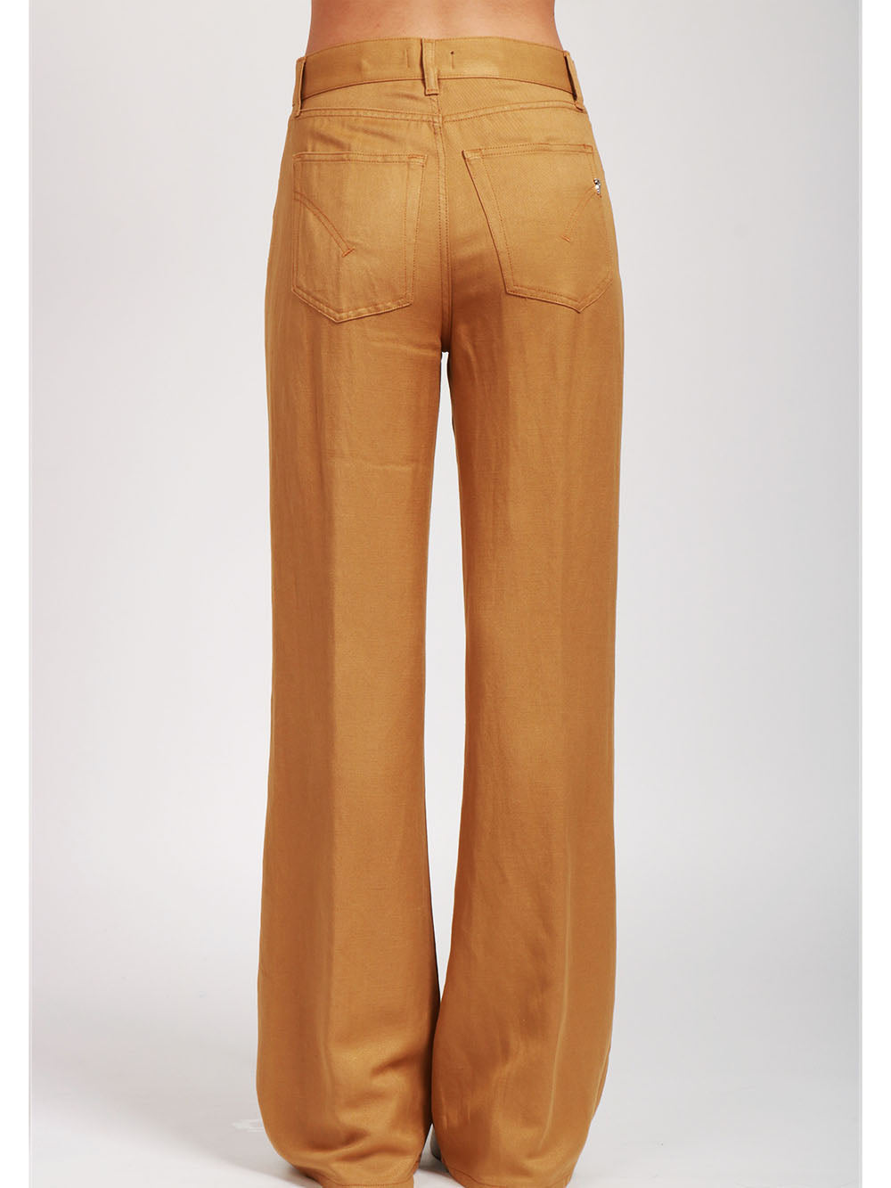 DONDUP Pantaloni Amber Palazzo in Misto Lino Cammello Sabbia