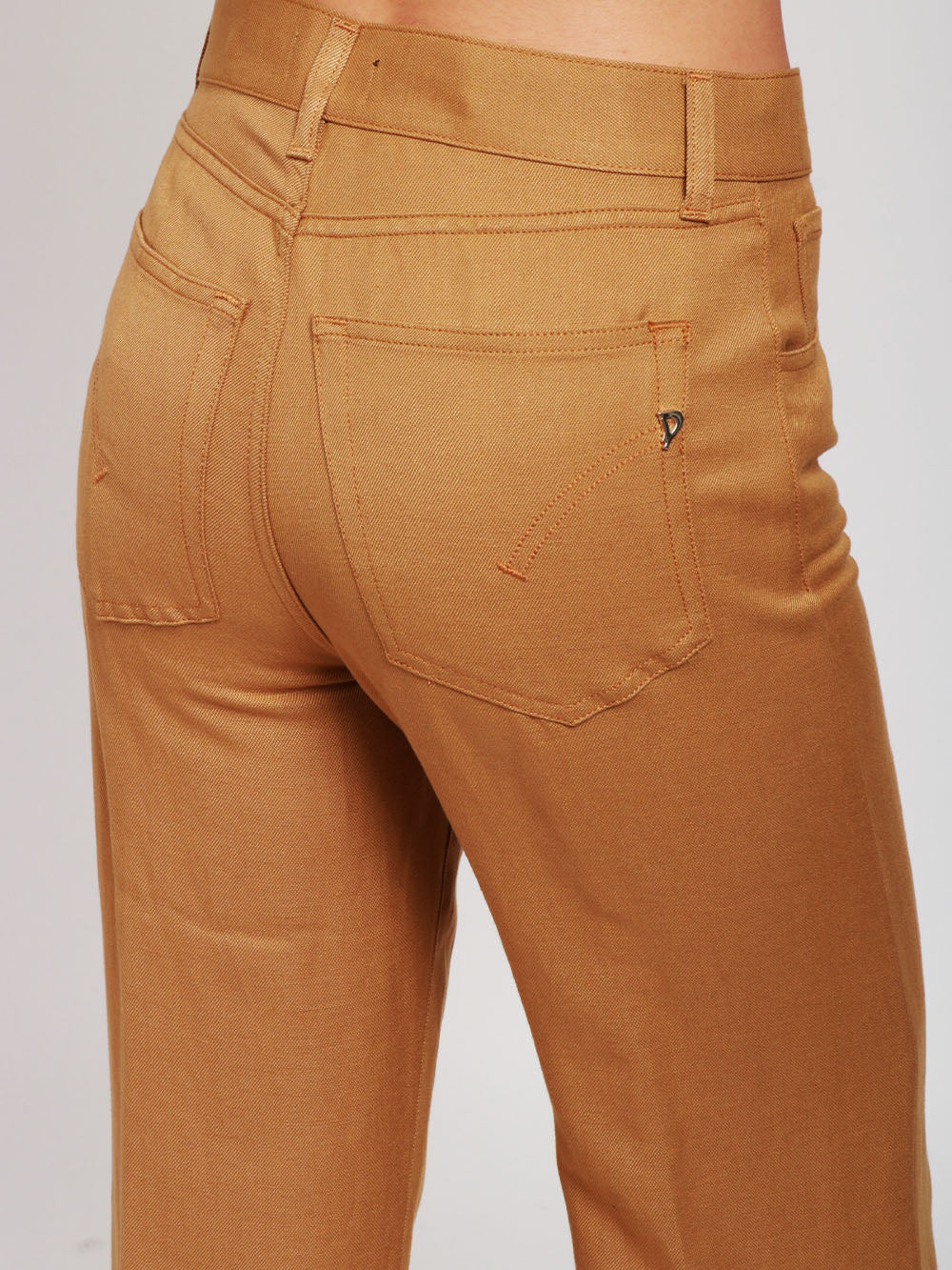 DONDUP Pantaloni Amber Palazzo in Misto Lino Cammello Sabbia