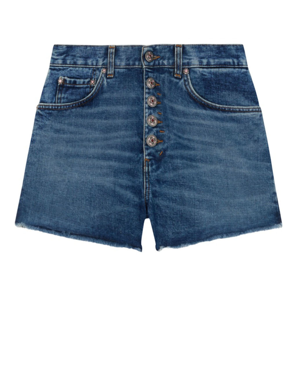 DONDUP Shorts Stella in Denim di Cotone Blu con Bottoni Gioiello Denim