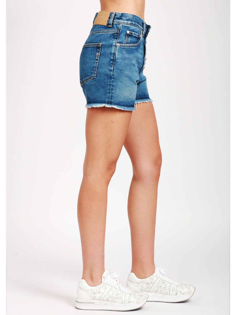DONDUP Shorts Stella in Denim di Cotone Blu con Bottoni Gioiello Denim