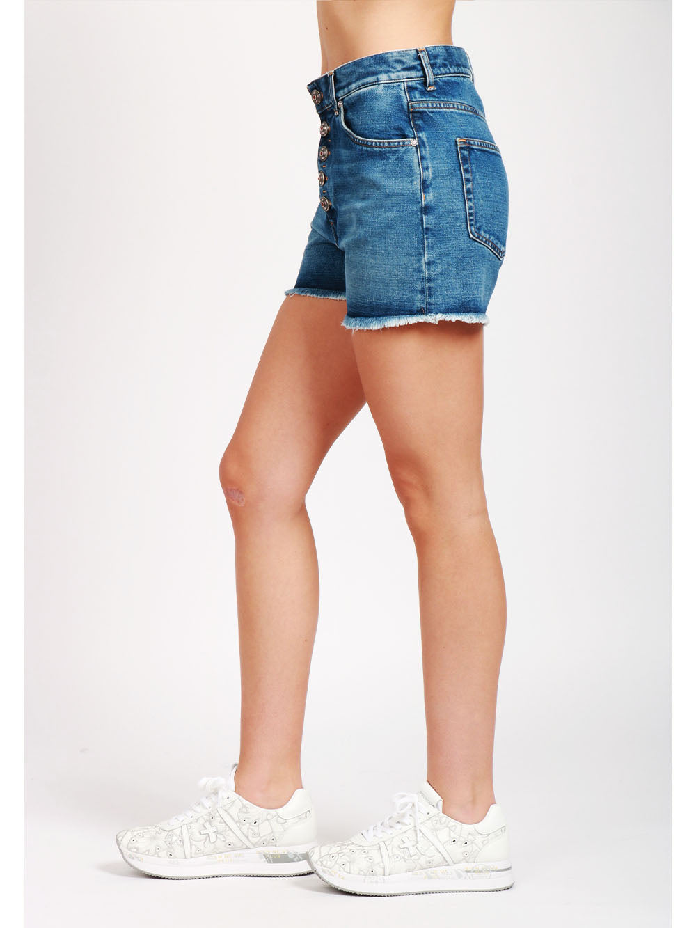 DONDUP Shorts Stella in Denim di Cotone Blu con Bottoni Gioiello Denim