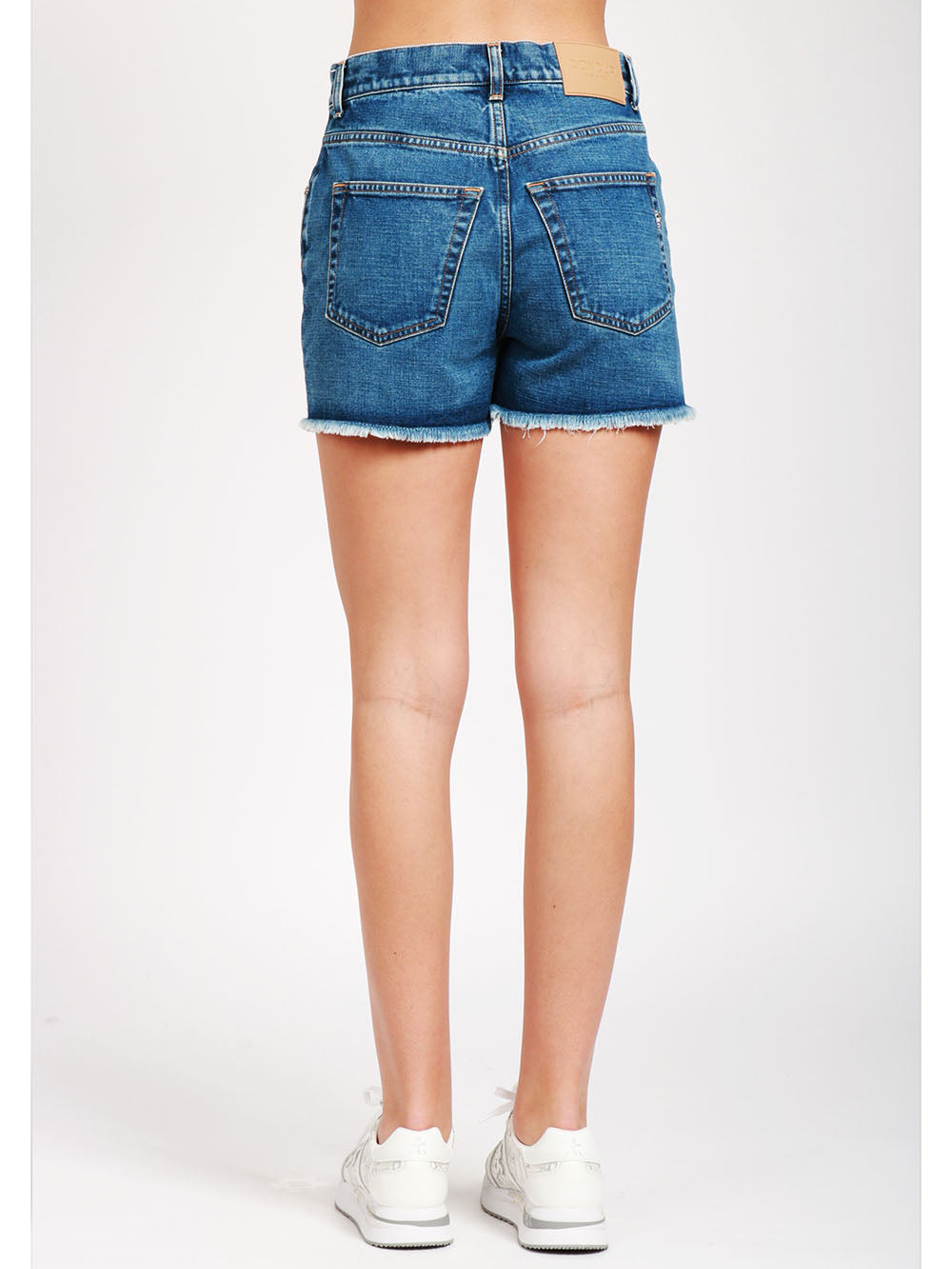 DONDUP Shorts Stella in Denim di Cotone Blu con Bottoni Gioiello Denim