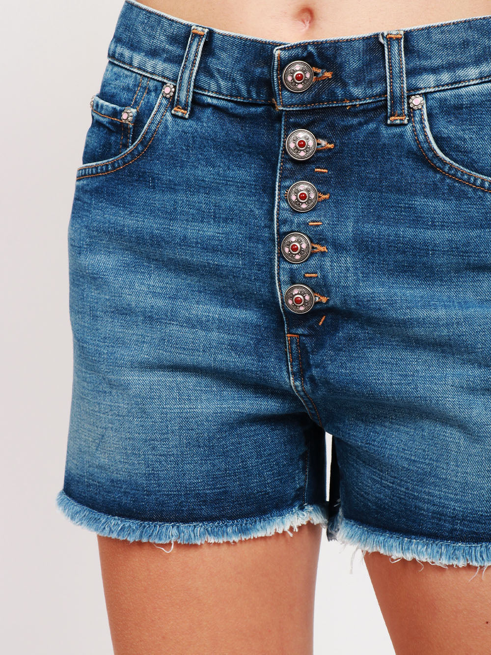 DONDUP Shorts Stella in Denim di Cotone Blu con Bottoni Gioiello Denim