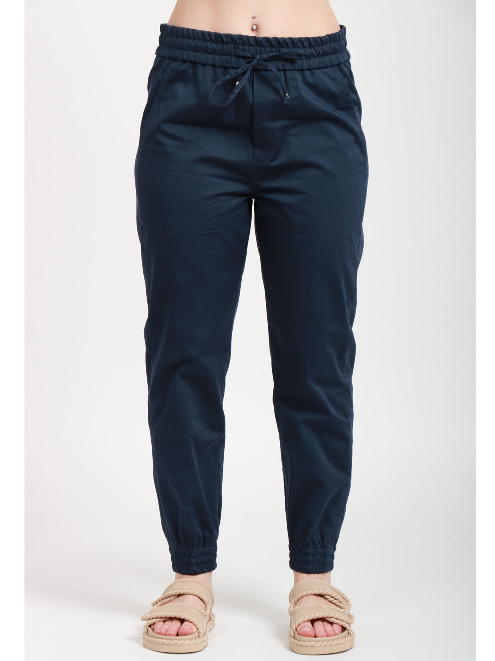 Pantaloni Alba Jogger in Raso di Cotone e Seta Blu
