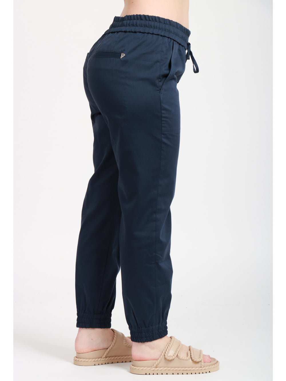Pantaloni Alba Jogger in Raso di Cotone e Seta Blu