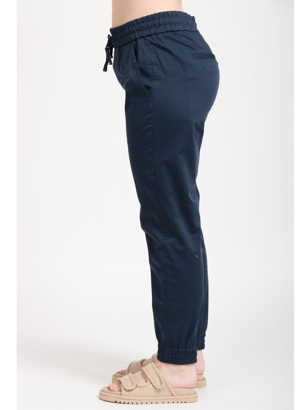 Pantaloni Alba Jogger in Raso di Cotone e Seta Blu