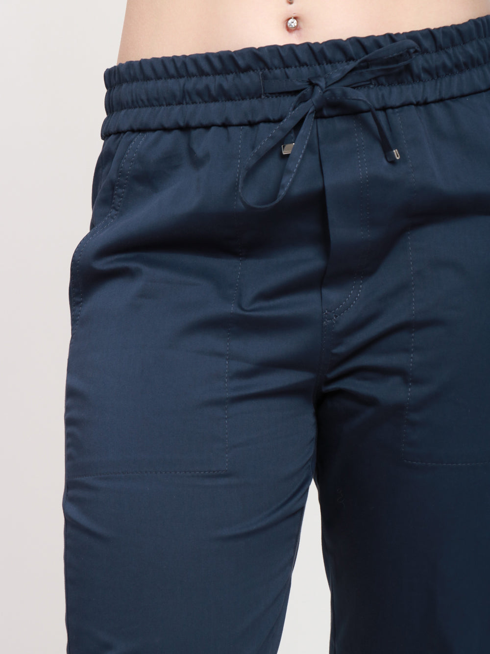 Pantaloni Alba Jogger in Raso di Cotone e Seta Blu