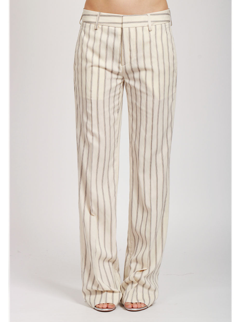 DONDUP Pantaloni Maya Panna a Righe con Gamba Dritta Panna