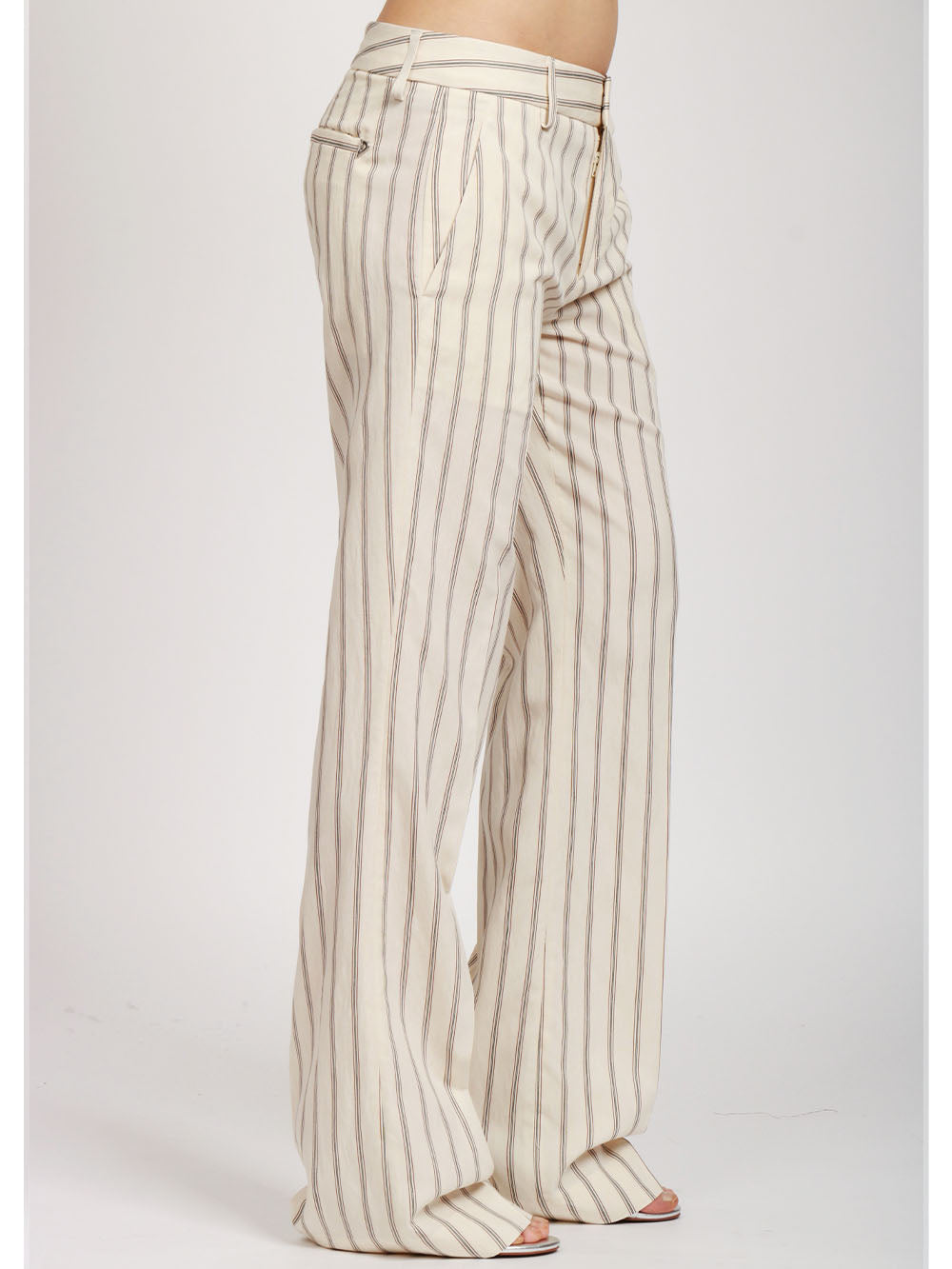 DONDUP Pantaloni Maya Panna a Righe con Gamba Dritta Panna