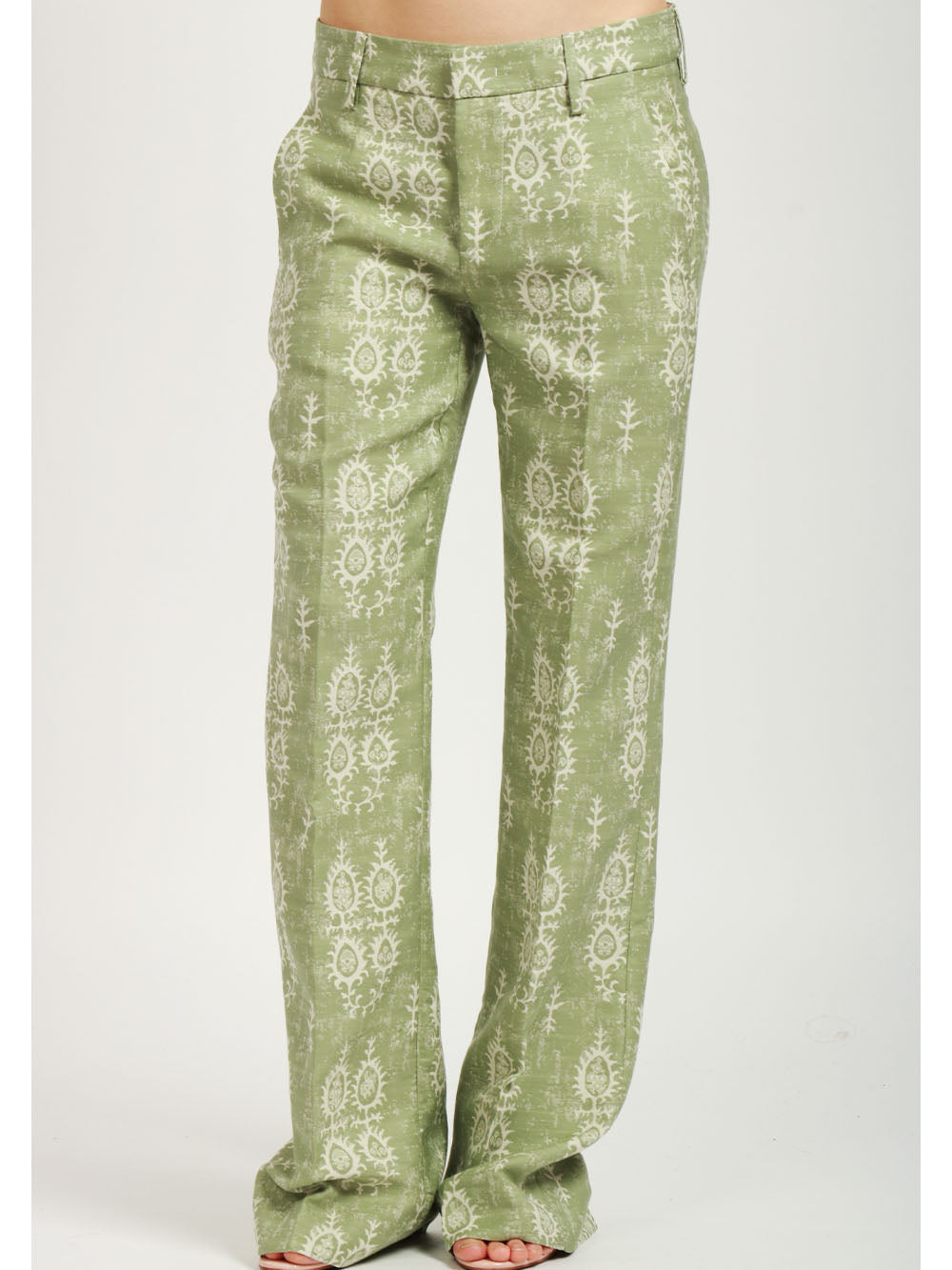 DONDUP Pantaloni Maya in Cotone Jacquard Verdi Salvia e Avorio Salvia+avorio