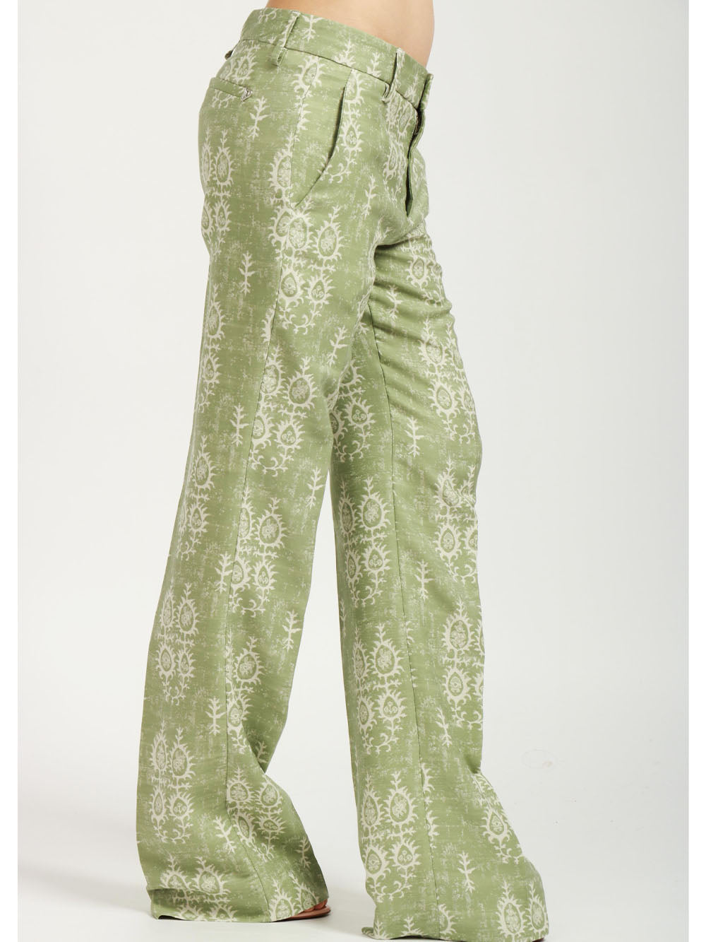 DONDUP Pantaloni Maya in Cotone Jacquard Verdi Salvia e Avorio Salvia+avorio