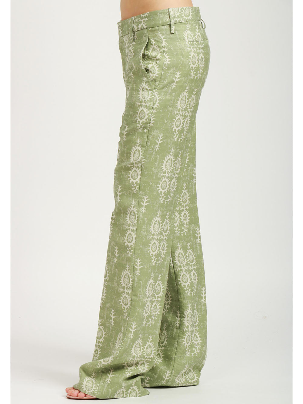 DONDUP Pantaloni Maya in Cotone Jacquard Verdi Salvia e Avorio Salvia+avorio