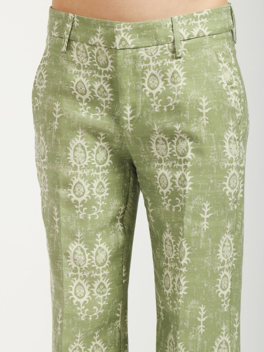 DONDUP Pantaloni Maya in Cotone Jacquard Verdi Salvia e Avorio Salvia+avorio
