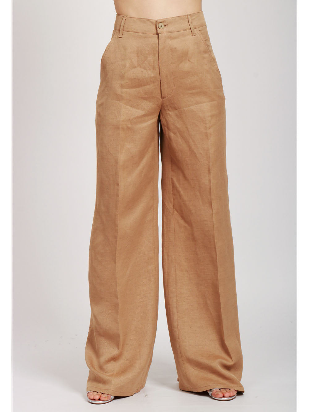 DONDUP Pantaloni Idra Palazzo in Misto Lino Sabbia Sabbia