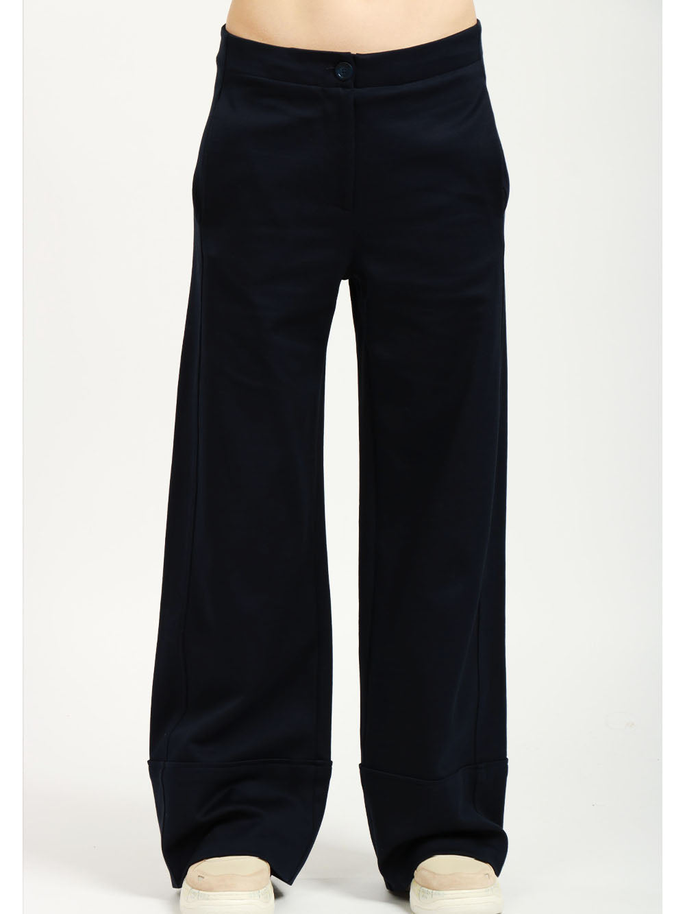DONDUP Pantaloni Palazzo in Filo di Scozia Blu Notte Blu