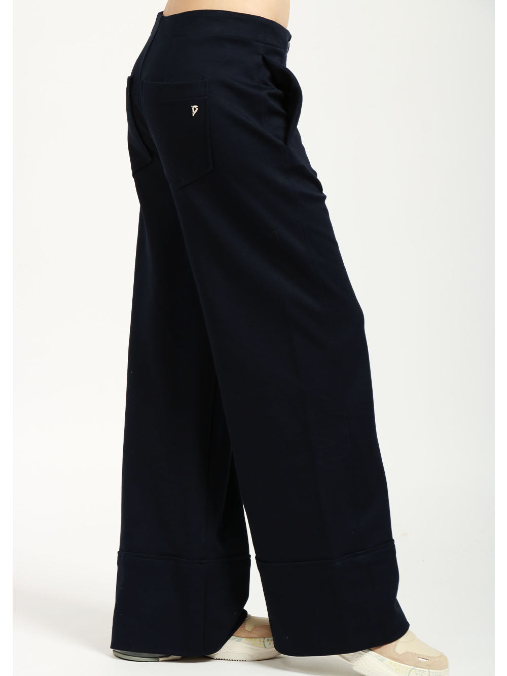 DONDUP Pantaloni Palazzo in Filo di Scozia Blu Notte Blu