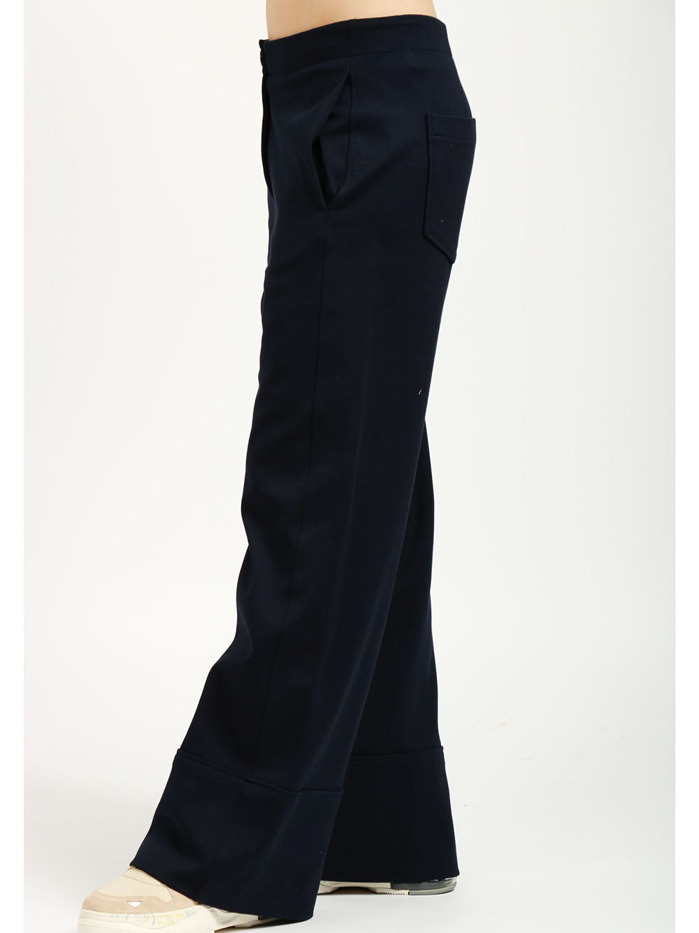 DONDUP Pantaloni Palazzo in Filo di Scozia Blu Notte Blu