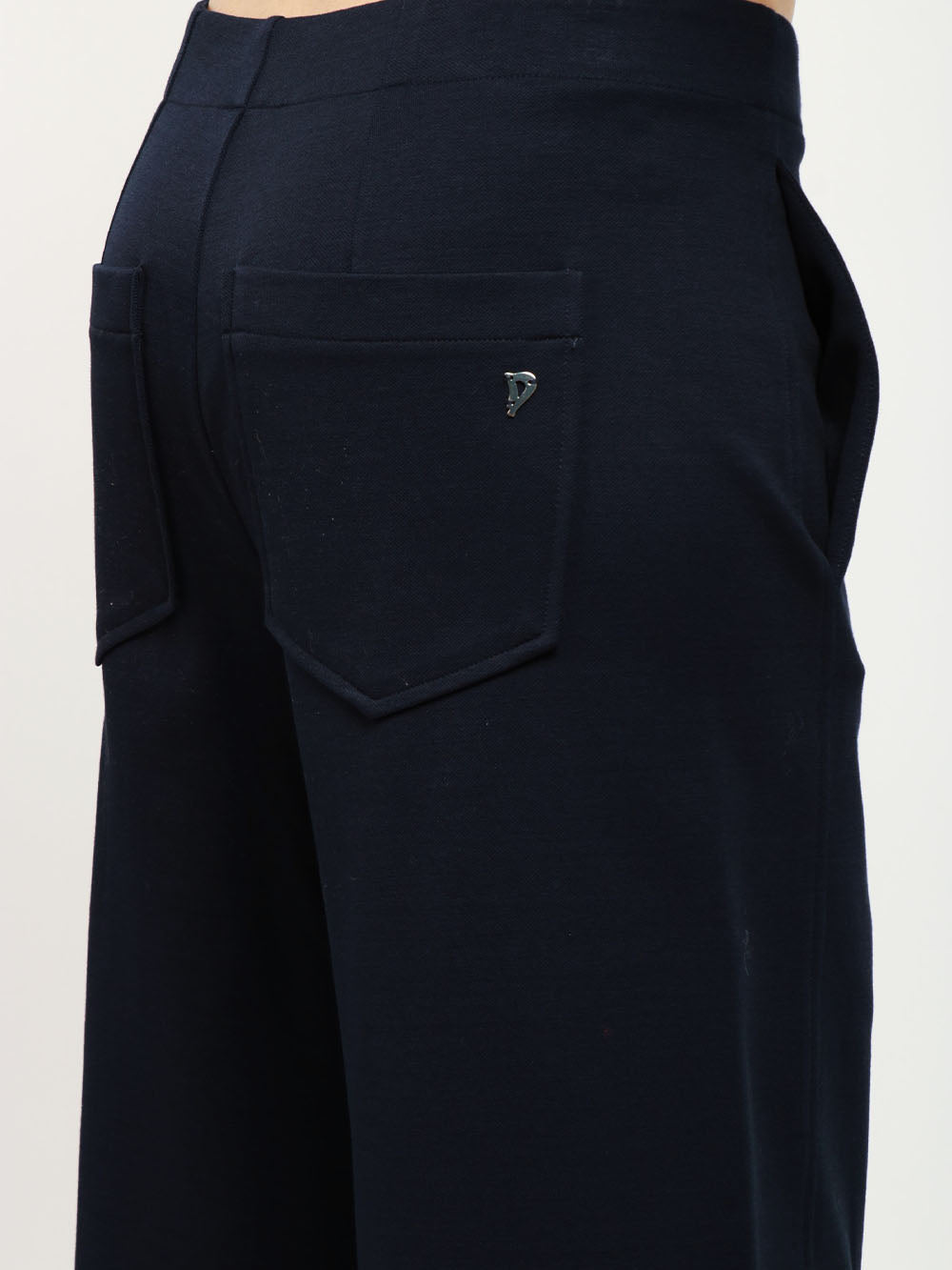 DONDUP Pantaloni Palazzo in Filo di Scozia Blu Notte Blu
