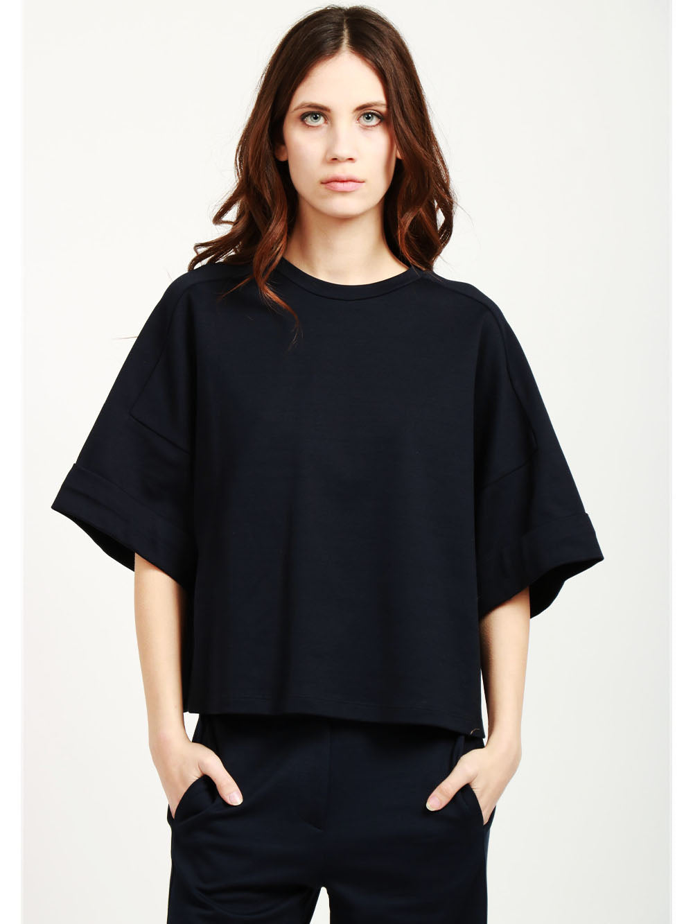 DONDUP T-Shirt Girocollo in Filo di Scozia di Cotone Blu Notte Blu