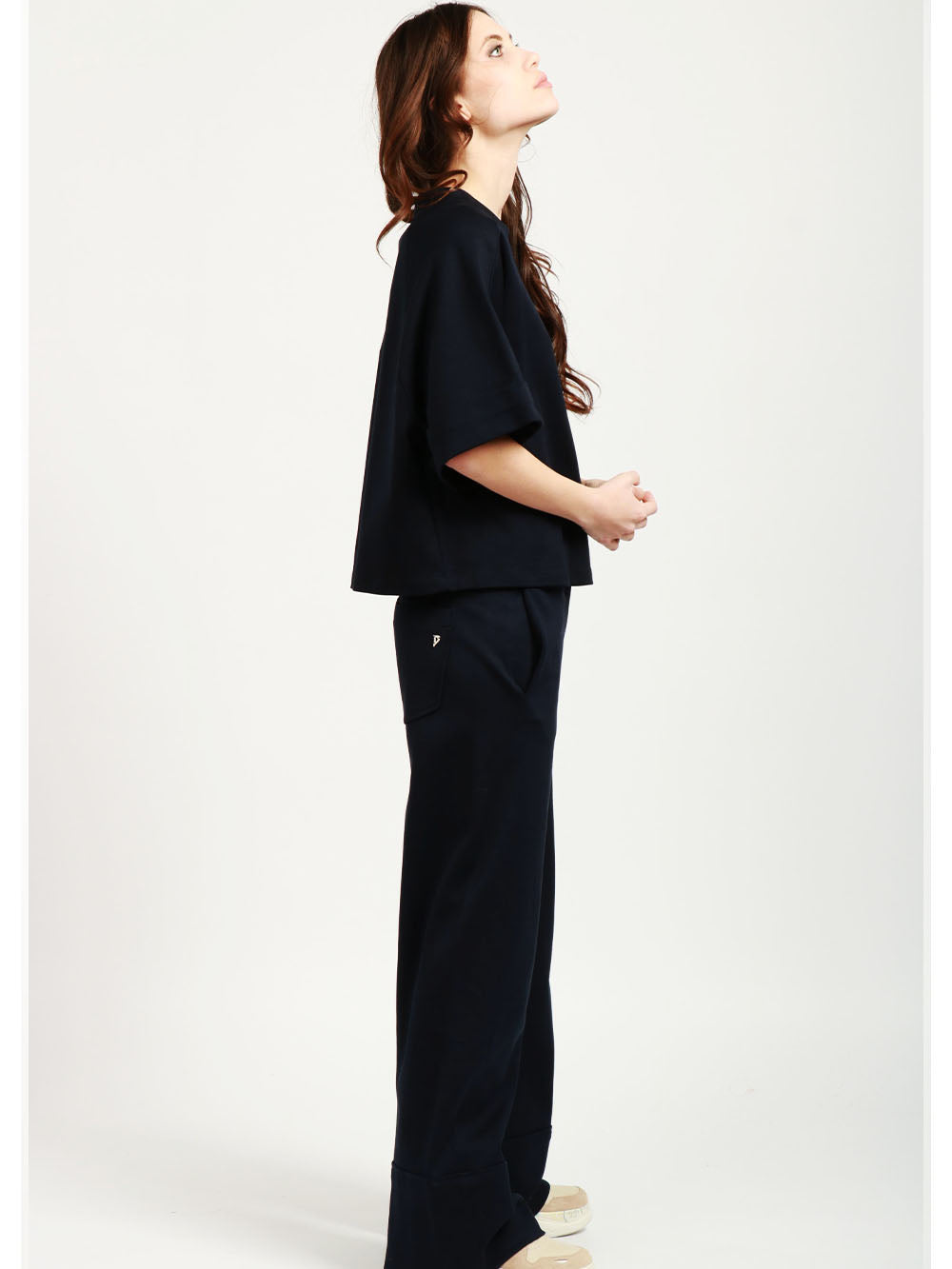 DONDUP T-Shirt Girocollo in Filo di Scozia di Cotone Blu Notte Blu