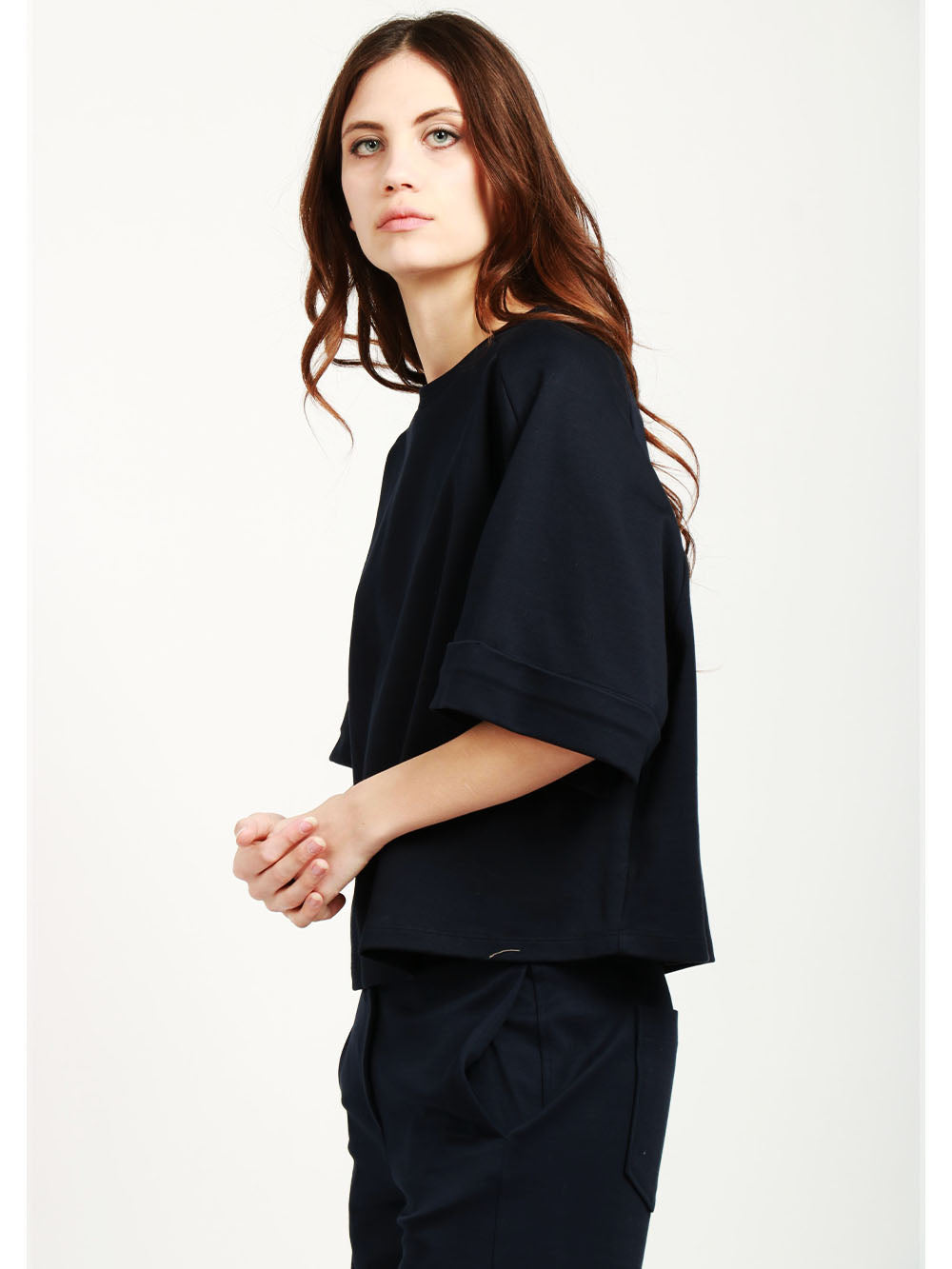 DONDUP T-Shirt Girocollo in Filo di Scozia di Cotone Blu Notte Blu