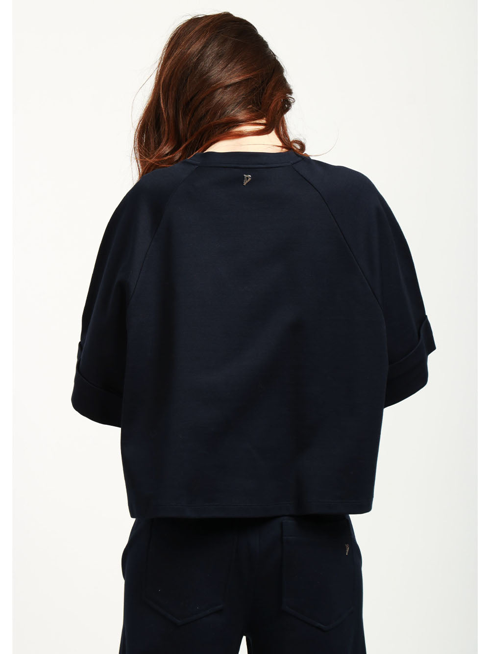DONDUP T-Shirt Girocollo in Filo di Scozia di Cotone Blu Notte Blu