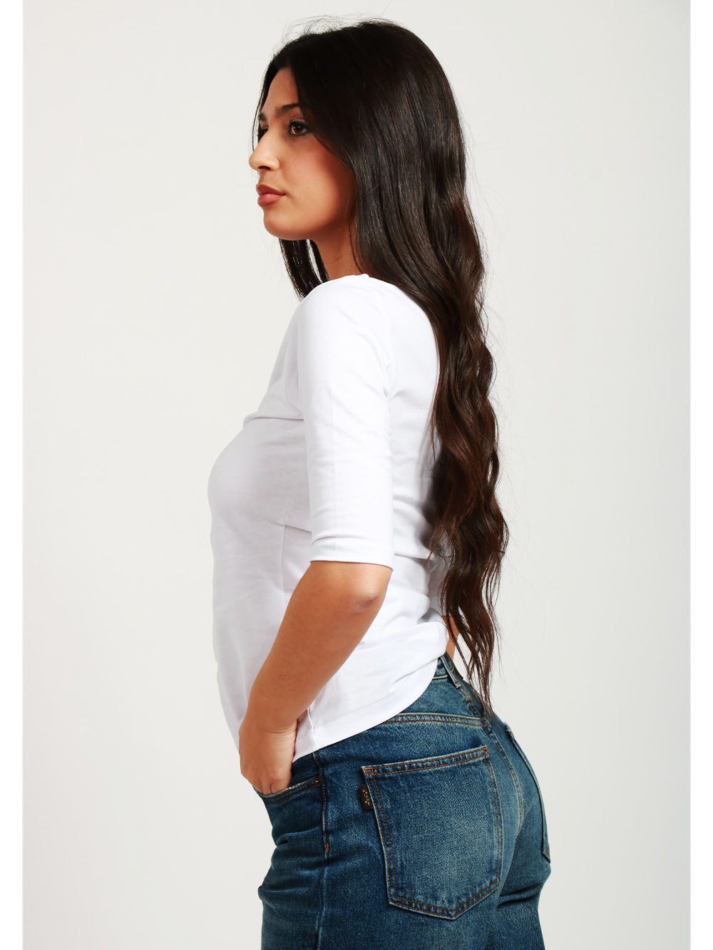 White Cotton T-Shirt with White Embroidery