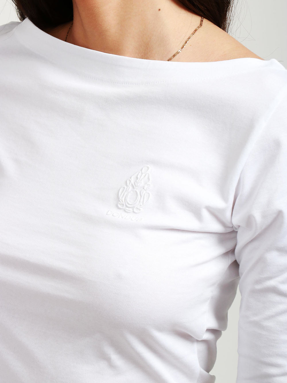 White Cotton T-Shirt with White Embroidery