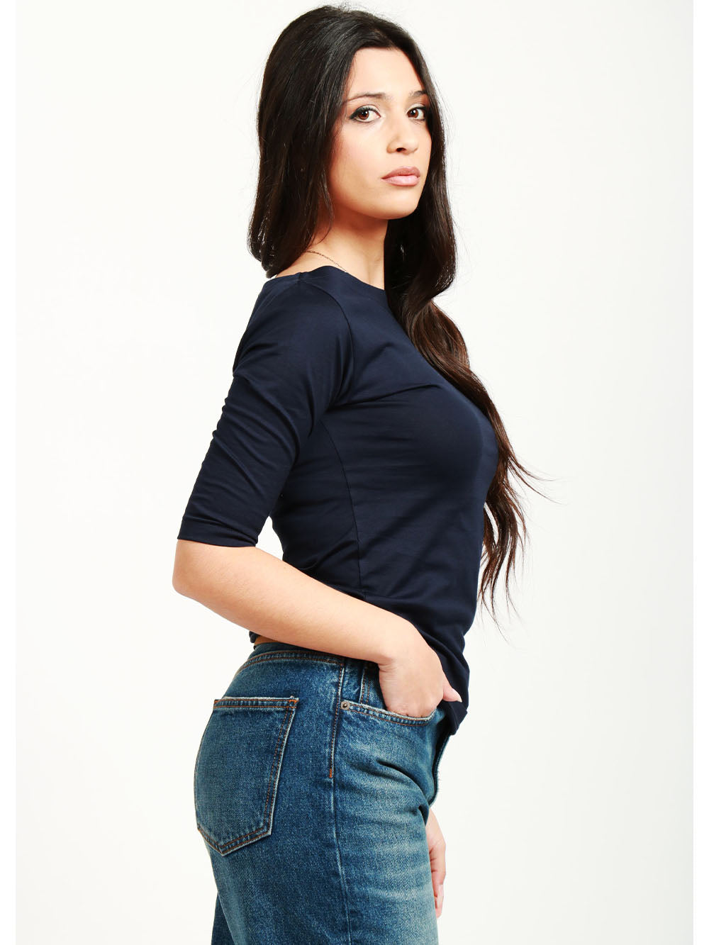 DONDUP T-Shirt in Cotone Bianca con Ricamo Blu Notte Blu