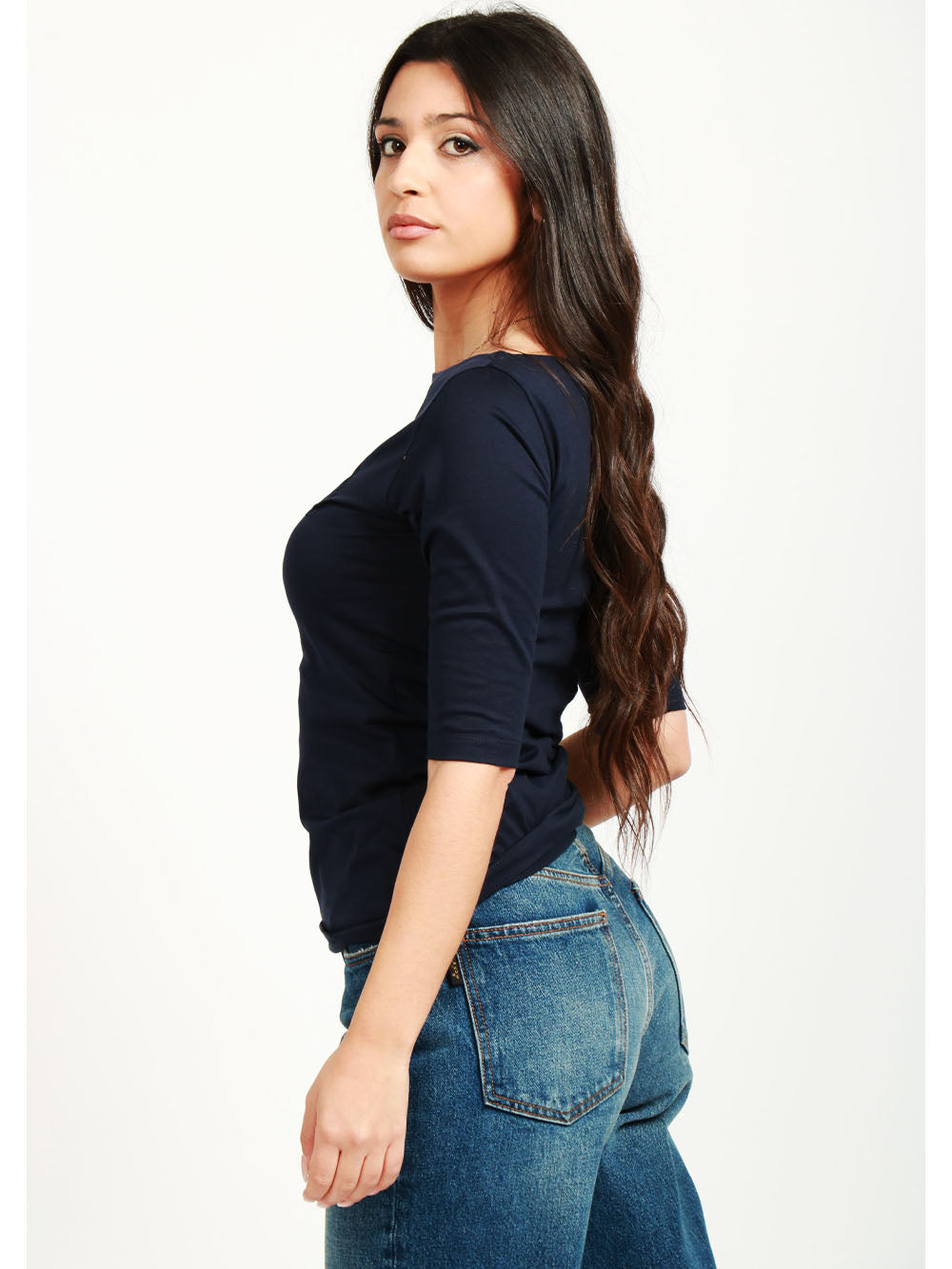 DONDUP T-Shirt in Cotone Bianca con Ricamo Blu Notte Blu