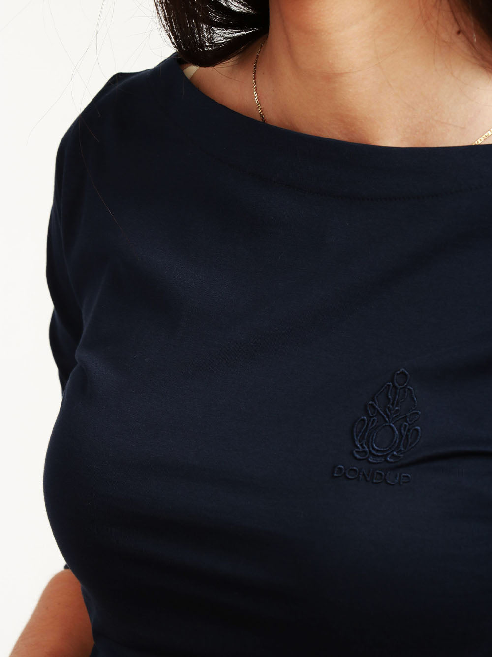 DONDUP T-Shirt in Cotone Bianca con Ricamo Blu Notte Blu