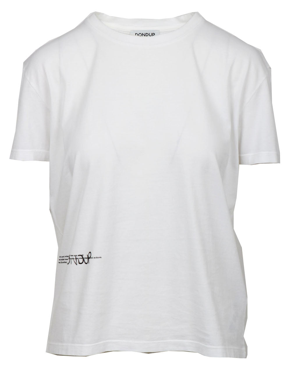 DONDUP T-Shirt Girocollo in Cotone Bianca con Scritta Nera Bianco
