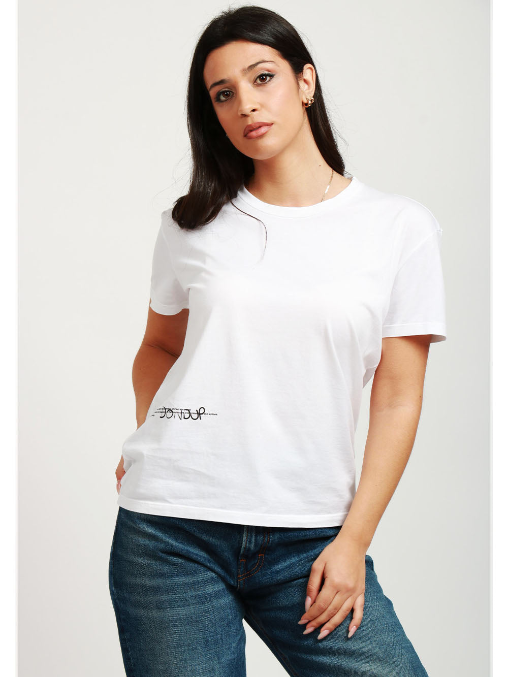 DONDUP T-Shirt Girocollo in Cotone Bianca con Scritta Nera Bianco