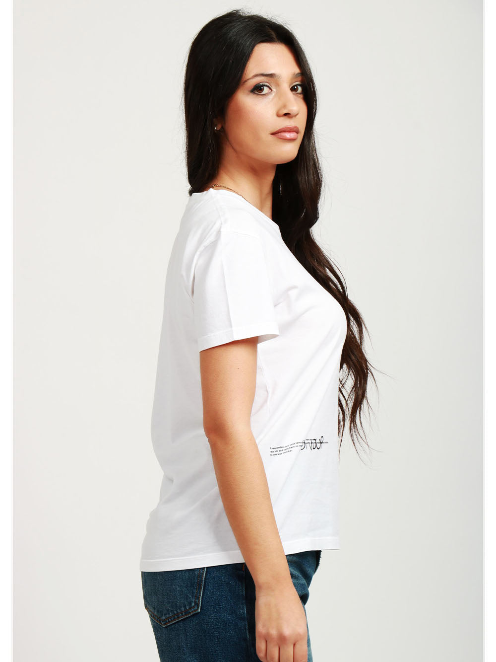 DONDUP T-Shirt Girocollo in Cotone Bianca con Scritta Nera Bianco