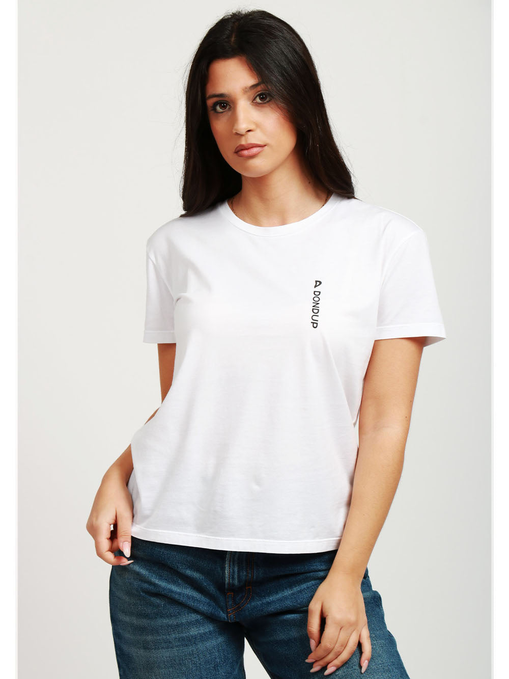 DONDUP T-Shirt Girocollo in Cotone Bianca con Logo Bianco