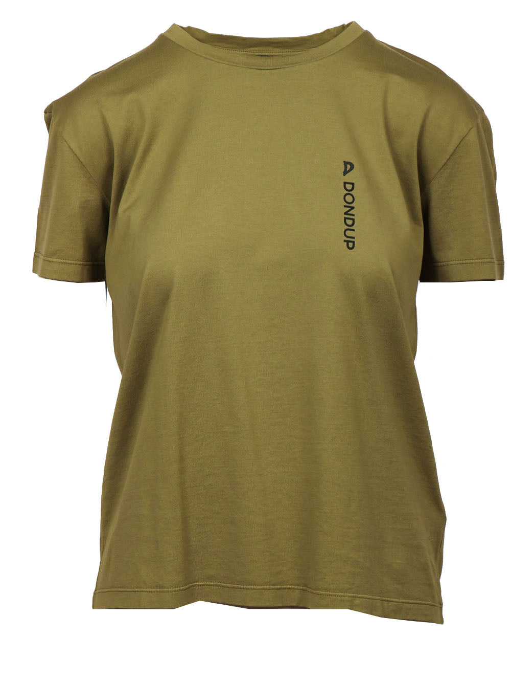 DONDUP T-Shirt Girocollo in Cotone Verde Militare con Logo Verde militare