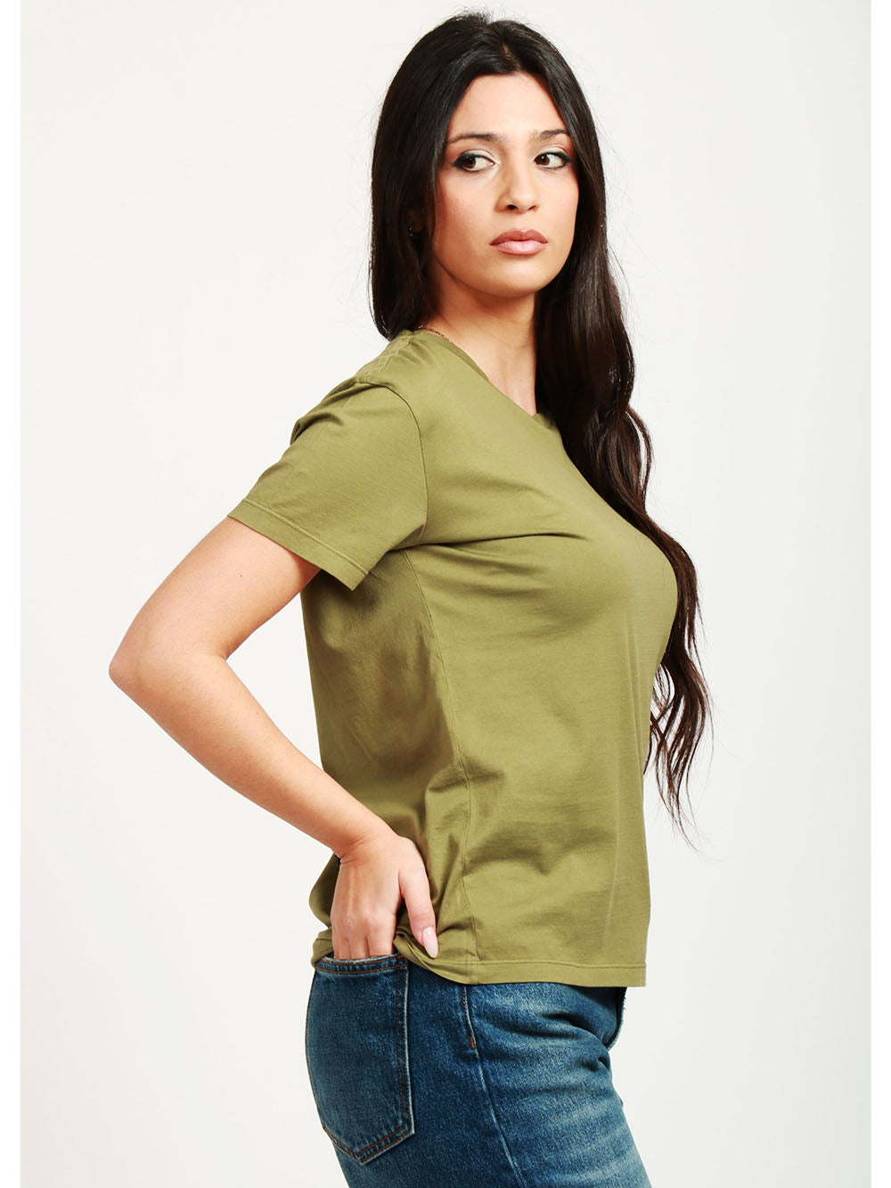 DONDUP T-Shirt Girocollo in Cotone Verde Militare con Logo Verde militare