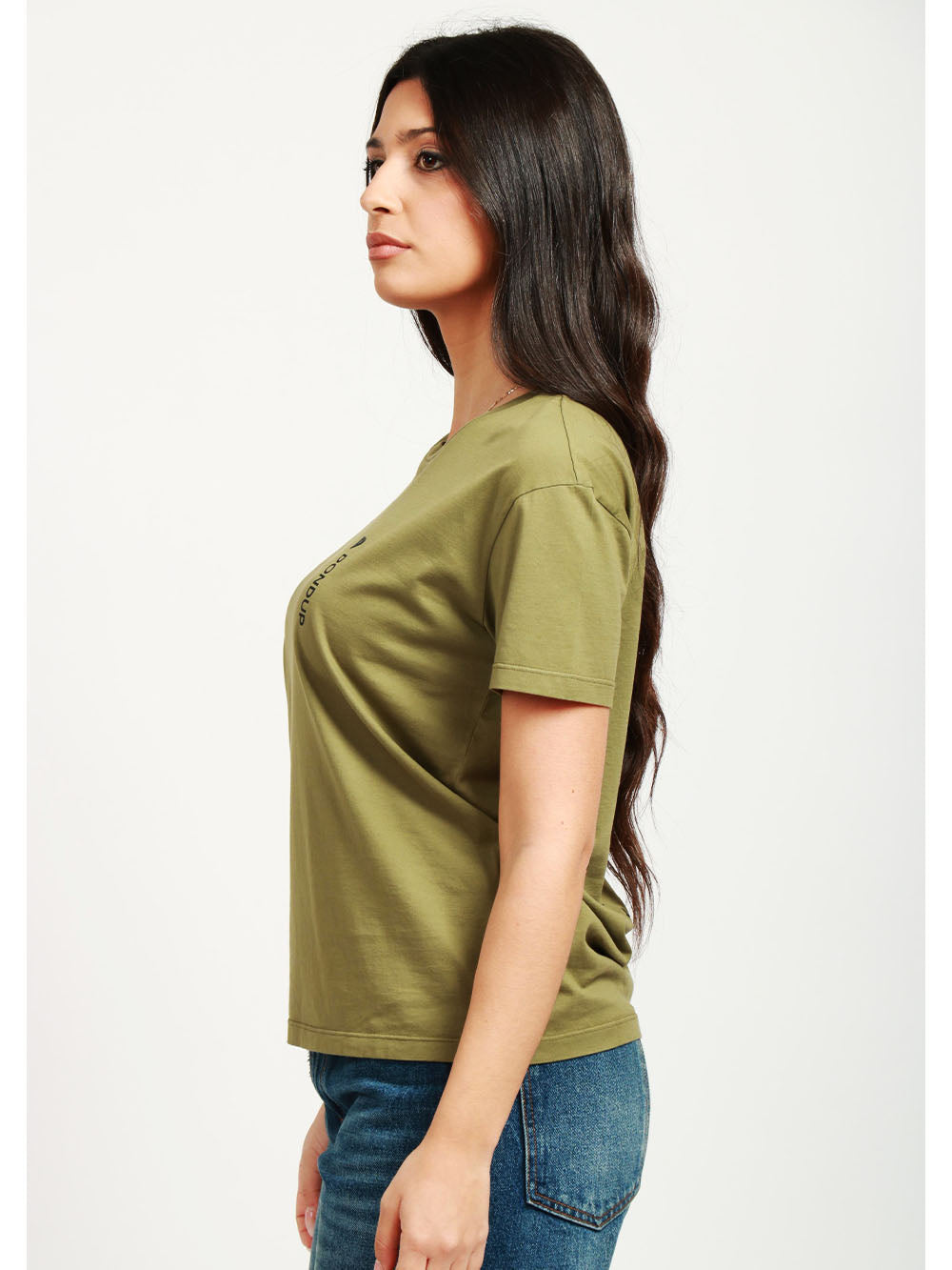 DONDUP T-Shirt Girocollo in Cotone Verde Militare con Logo Verde militare