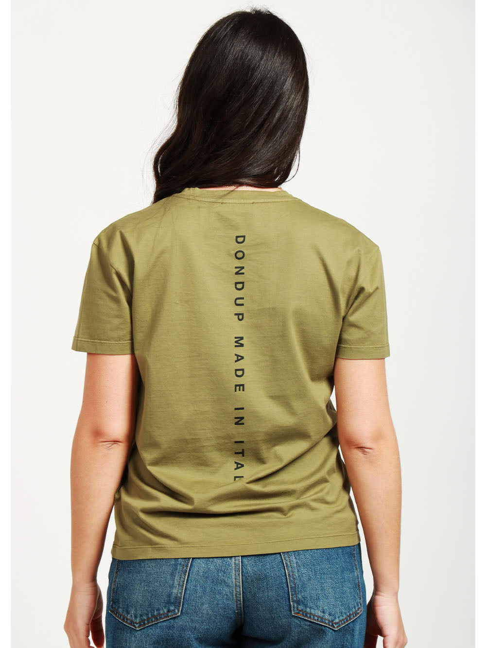 DONDUP T-Shirt Girocollo in Cotone Verde Militare con Logo Verde militare