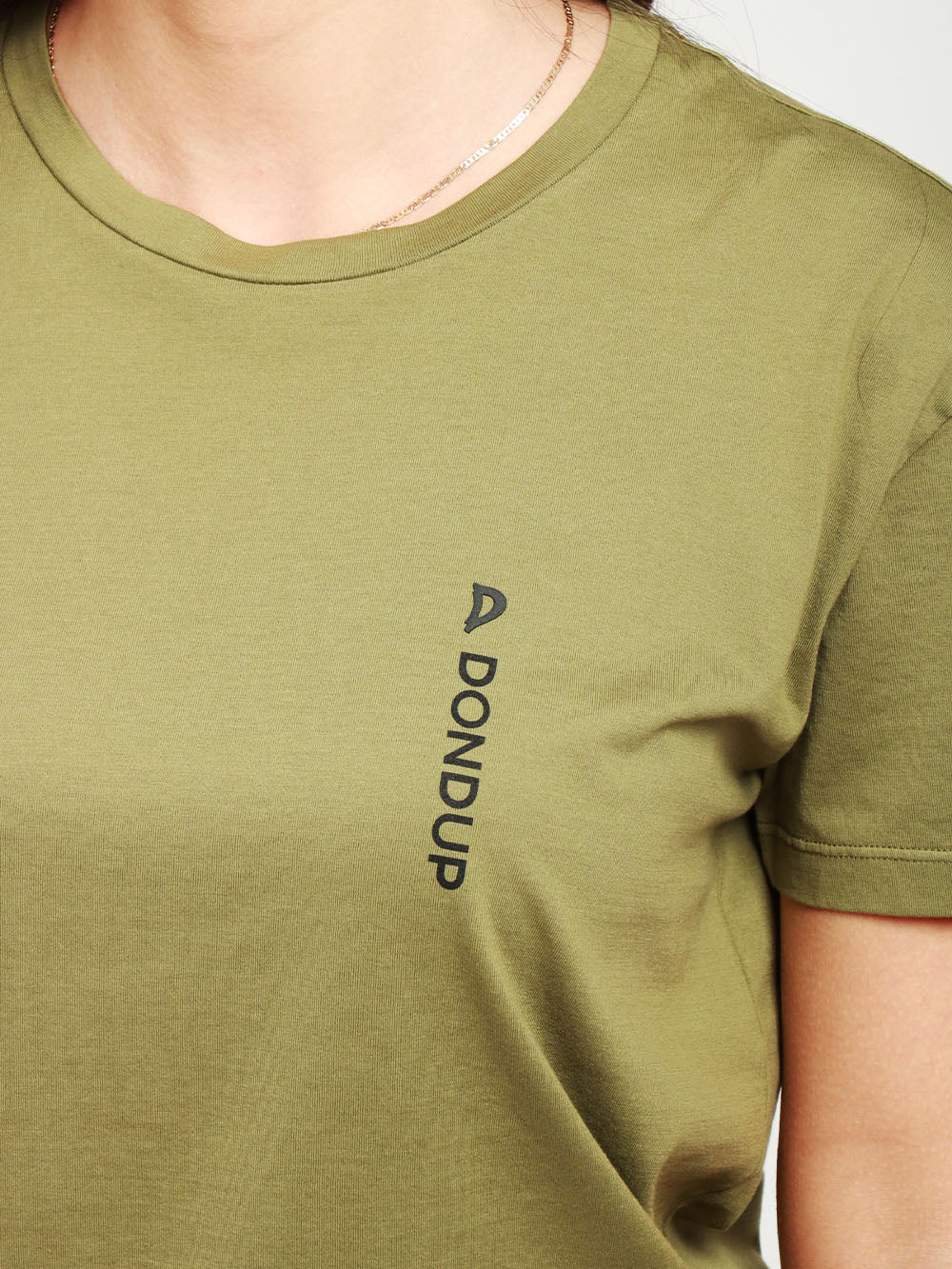 DONDUP T-Shirt Girocollo in Cotone Verde Militare con Logo Verde militare
