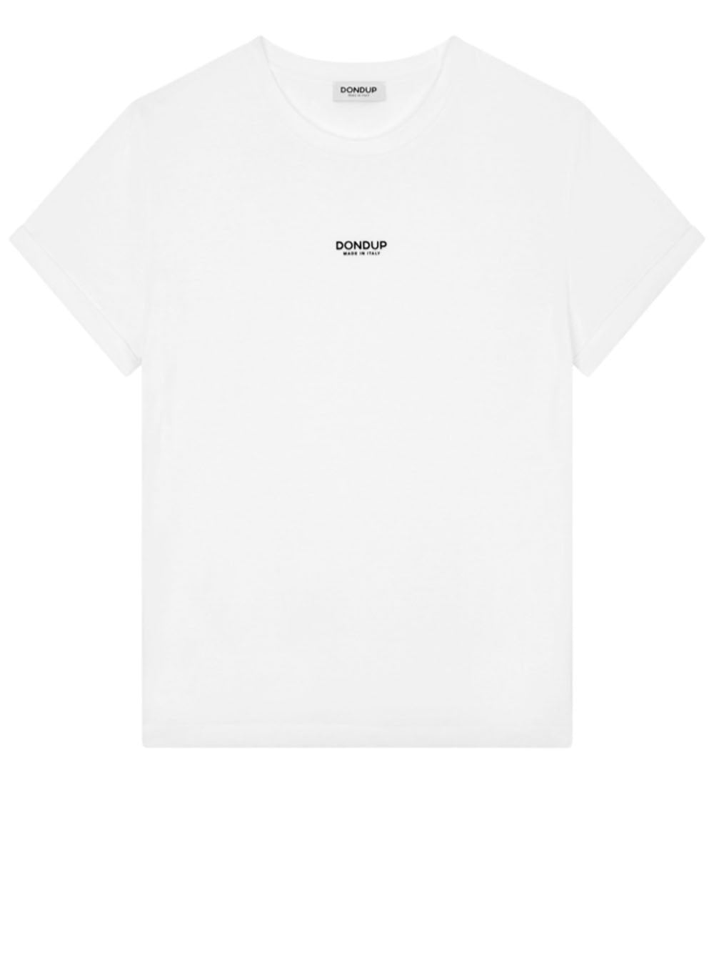 White Cotton Crewneck T-Shirt with Black Logo
