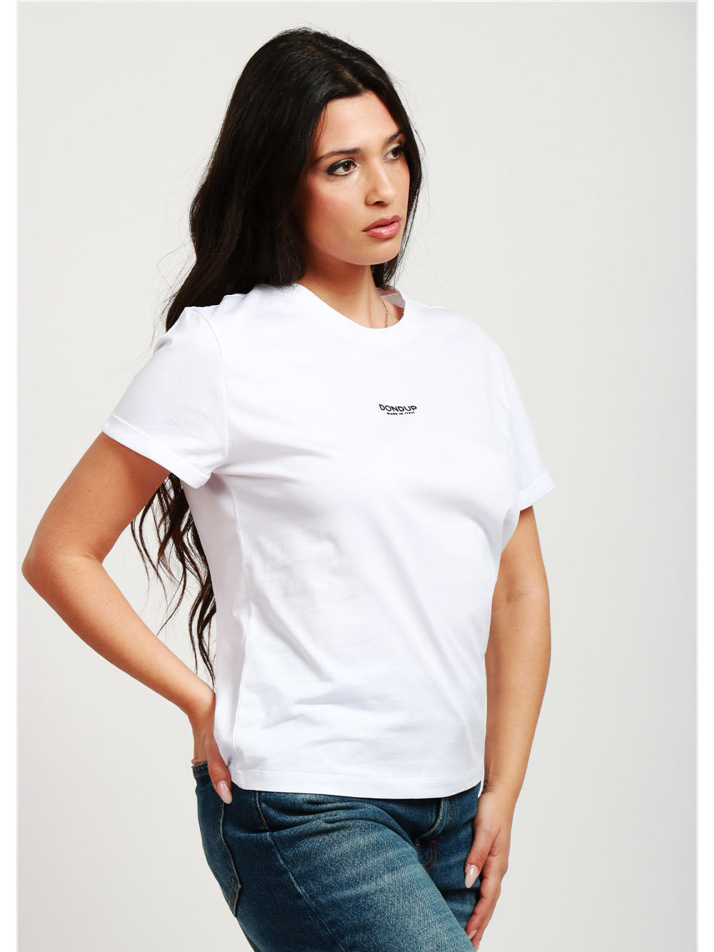 White Cotton Crewneck T-Shirt with Black Logo