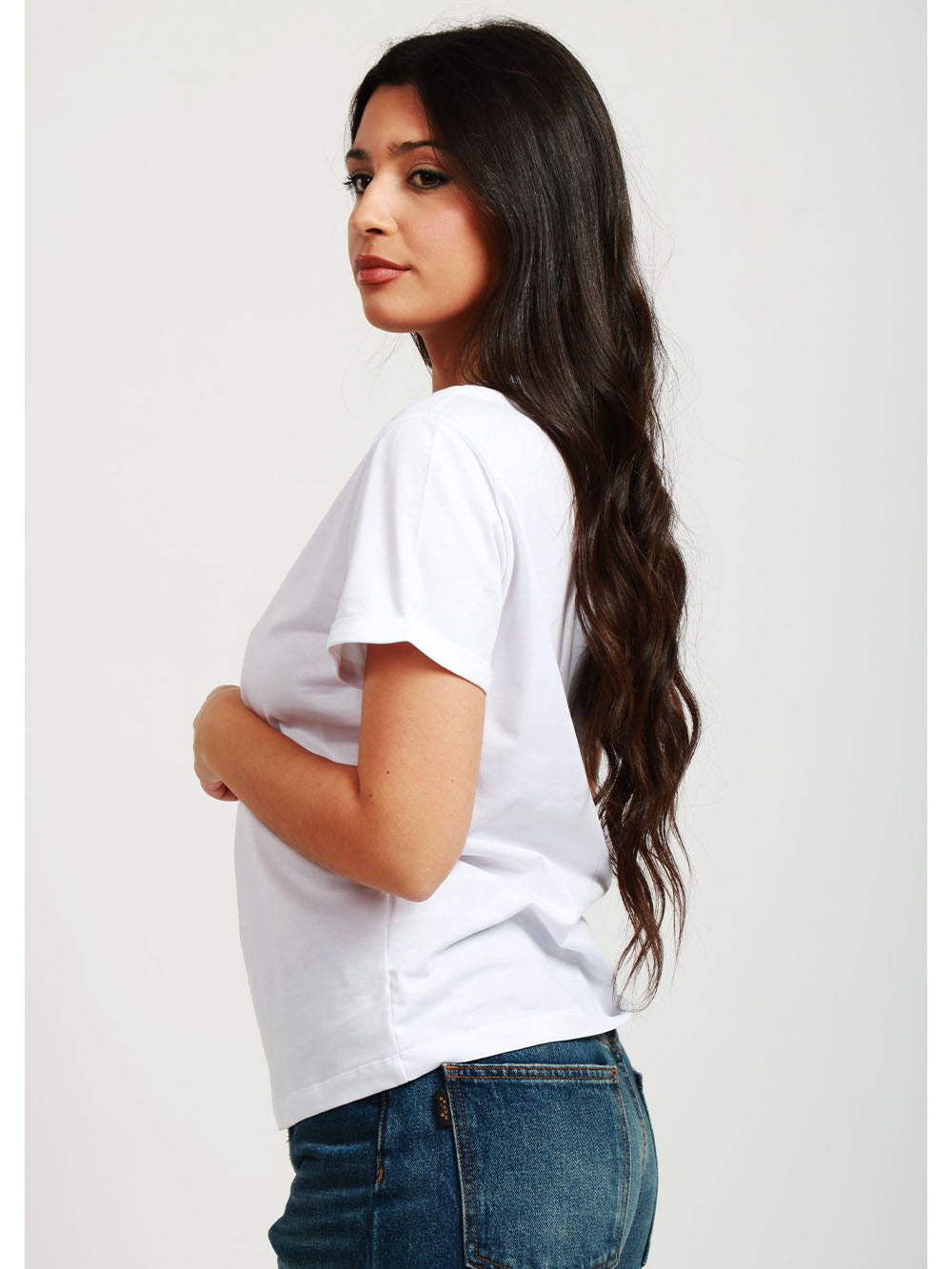White Cotton Crewneck T-Shirt with Black Logo