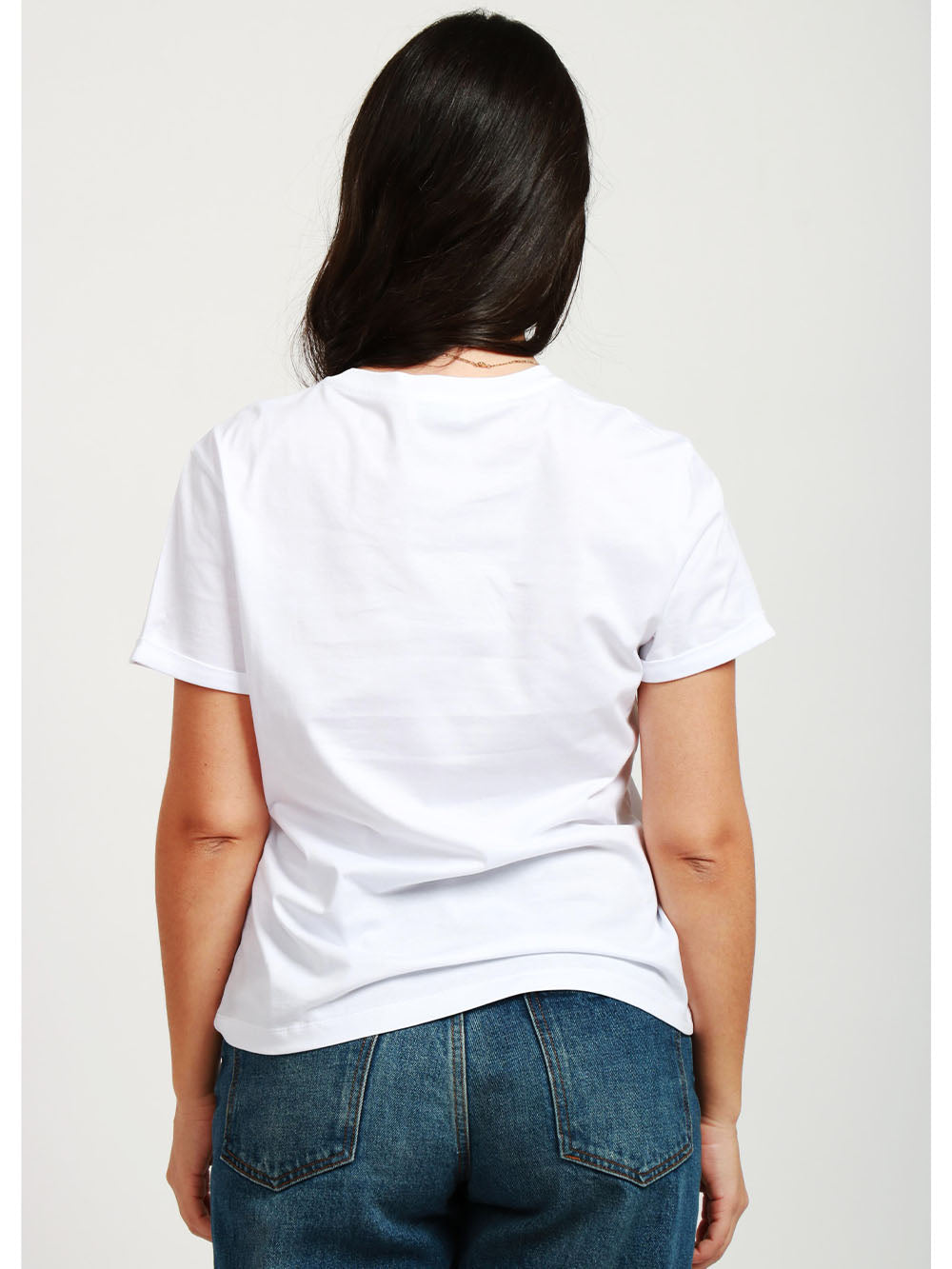 White Cotton Crewneck T-Shirt with Black Logo
