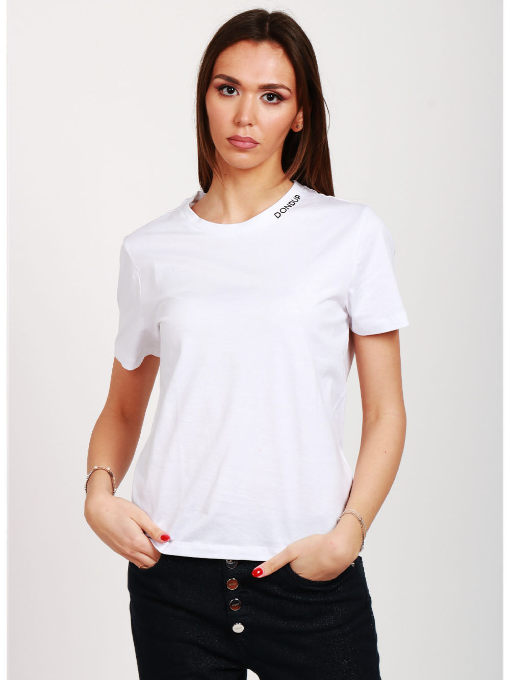 T-Shirt Girocollo in Cotone Bianca con Logo