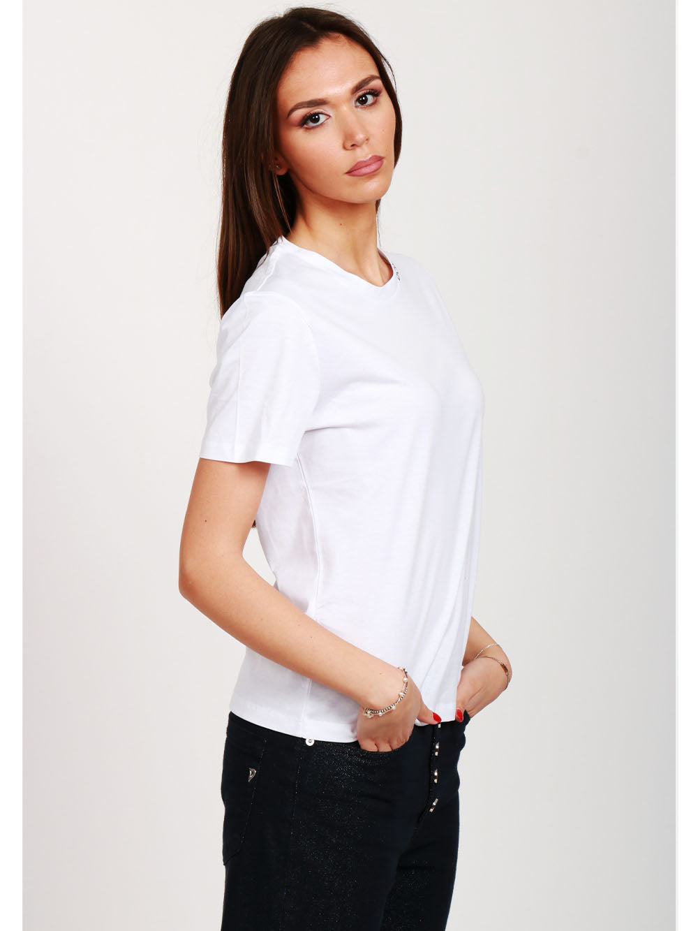 T-Shirt Girocollo in Cotone Bianca con Logo